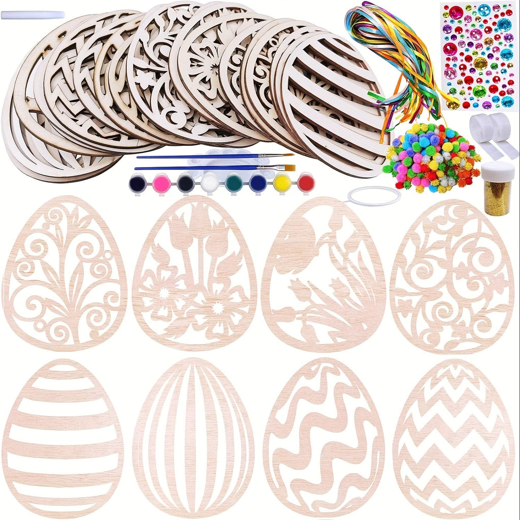 24pcs DIY Wooden Easter Egg Craft Kit