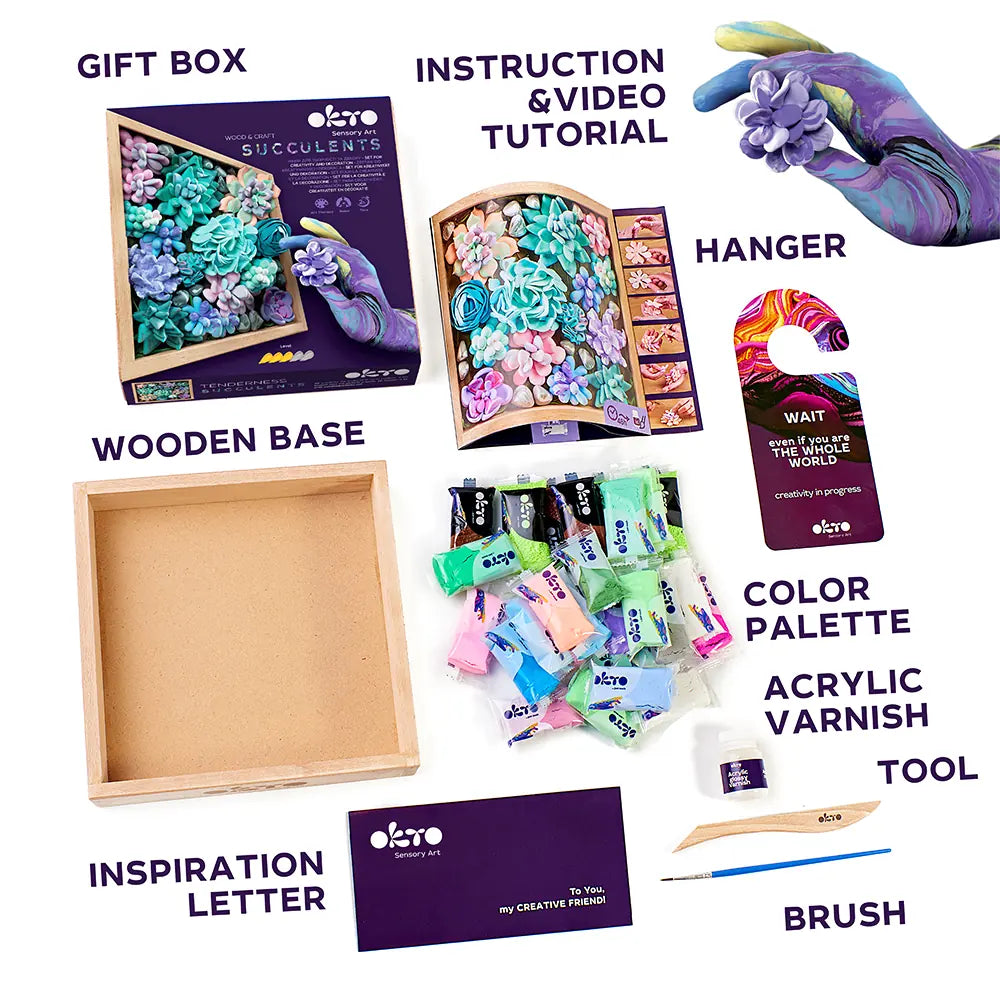 Air Clay Craft Kit Wood&Craft DIY "Succulents" TENDERNESS