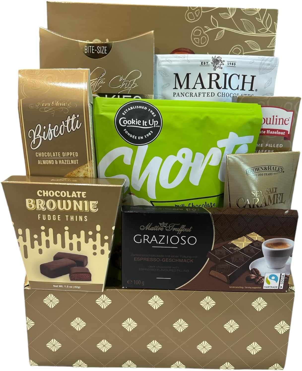 The Supreme Choice Gift Basket - Includes chocolate pretzels, chocolate chip cookies, dark chocolate sea salt caramel, hazelnut wafers, and more - Ships Free Within Canada on Orders Above CAD $199