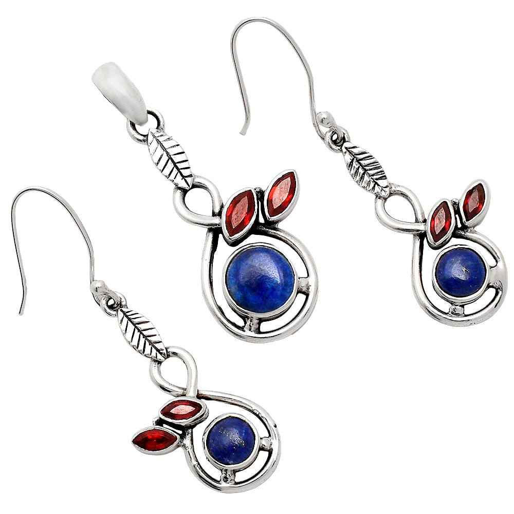 Natural Gemstone Leaf Pendant & Earrings Jewelry Set 925 Sterling Silver AGT1002 T-1013