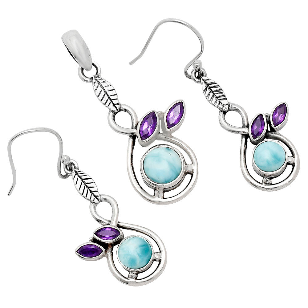Natural Gemstone Leaf Pendant & Earrings Jewelry Set 925 Sterling Silver AGT1002 T-1013