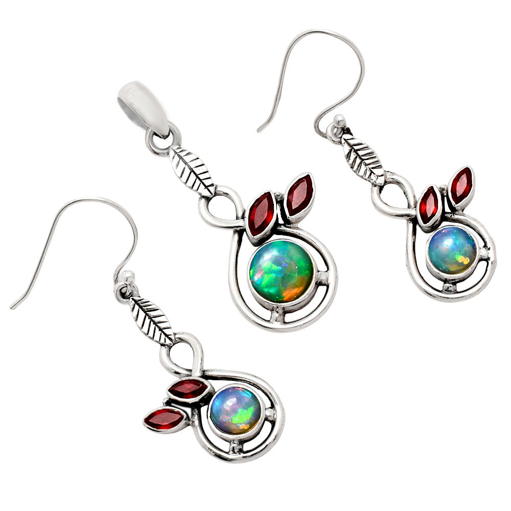 Natural Gemstone Leaf Pendant & Earrings Jewelry Set 925 Sterling Silver AGT1002 T-1013