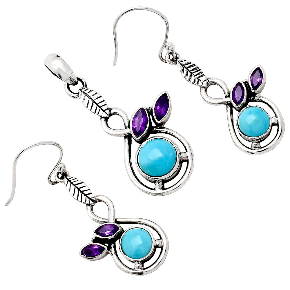 Natural Gemstone Leaf Pendant & Earrings Jewelry Set 925 Sterling Silver AGT1002 T-1013
