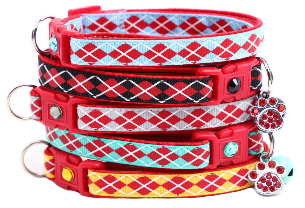 Red Argyle Breakaway Cat Collar