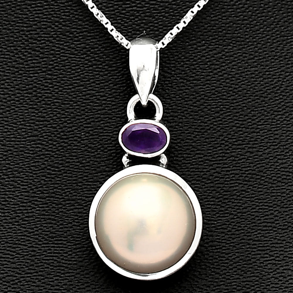 Natural Pearl Pendant with Amethyst Garnet 925 Sterling Silver Jewelry DGP1015 P-1077