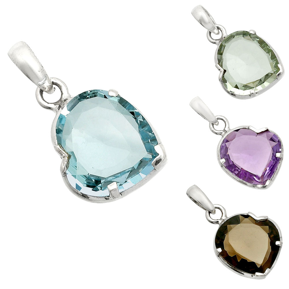 925 Sterling Silver Heart Natural Gemstone Pendant Handmade Fine Jewelry DGP1017 P-1043