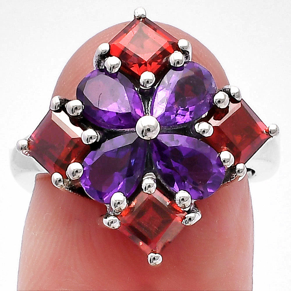 Floral Natural Multi Gemstone Ring 925 Sterling Silver Handmade Jewelry DGR1137 R-1021