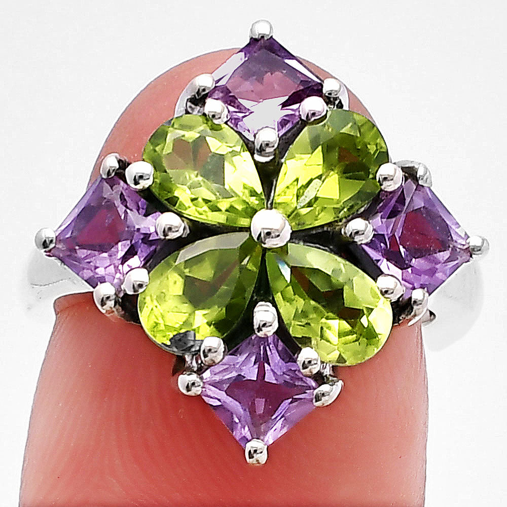 Floral Natural Multi Gemstone Ring 925 Sterling Silver Handmade Jewelry DGR1137 R-1021