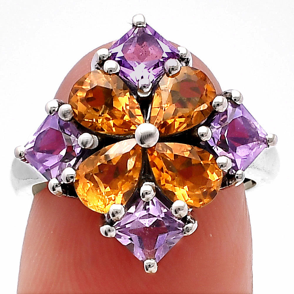 Floral Natural Multi Gemstone Ring 925 Sterling Silver Handmade Jewelry DGR1137 R-1021