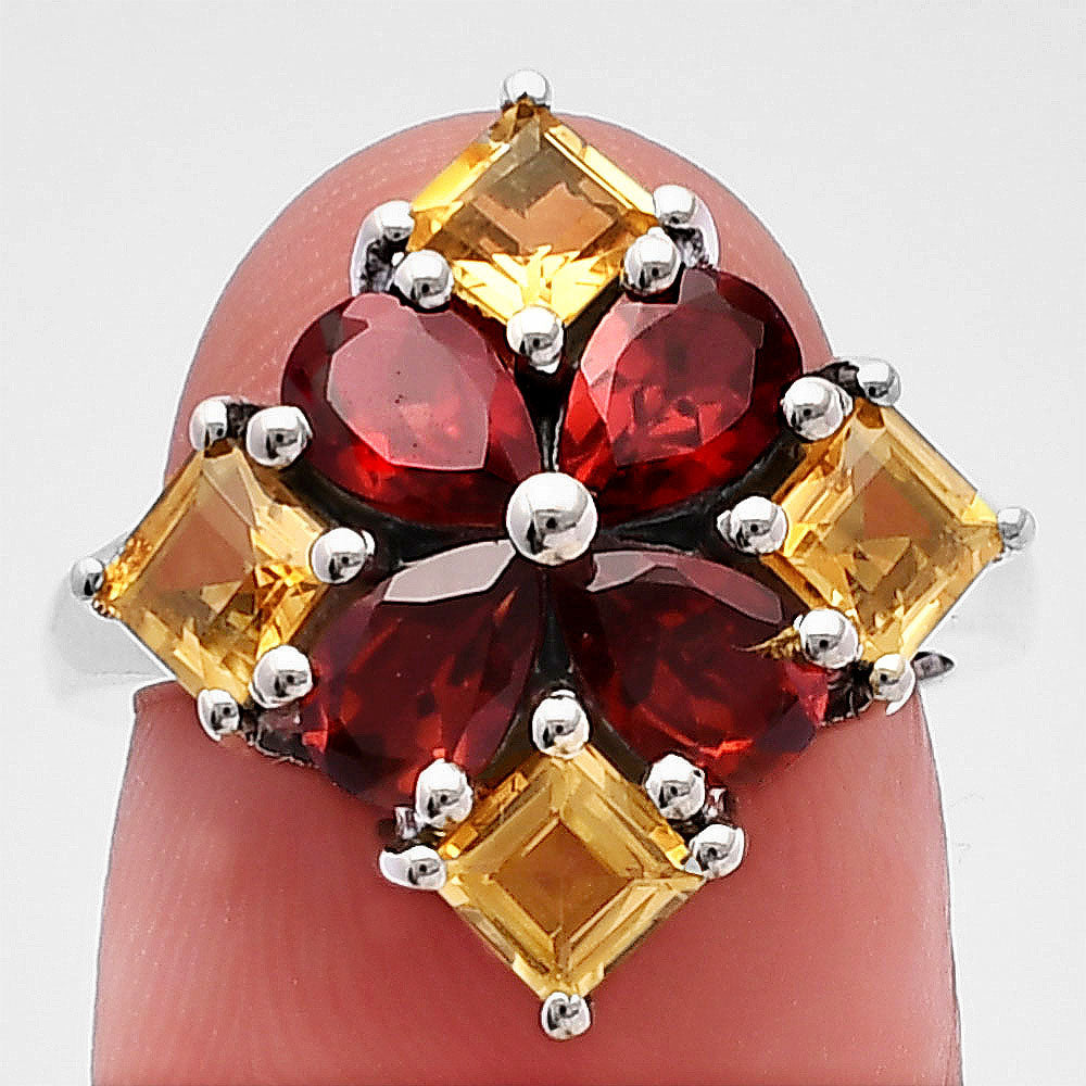 Floral Natural Multi Gemstone Ring 925 Sterling Silver Handmade Jewelry DGR1137 R-1021