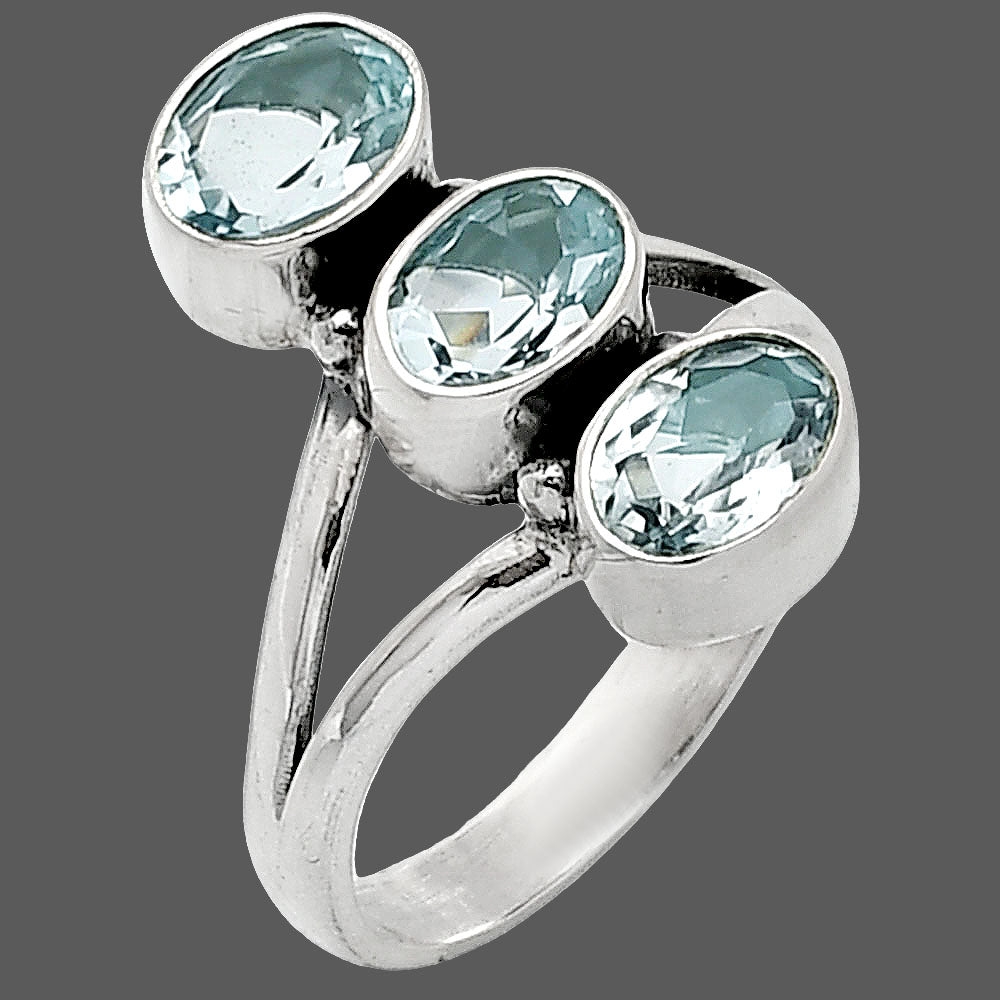 Three Stone Natural Gemstone Ring 925 Sterling Silver Handmade Jewelry DGR1140 R-1263