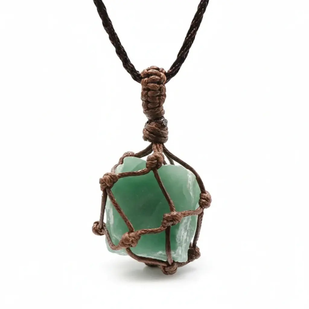 Natural Stone Mesh Pocket Necklace – Crystal Agate Handmade Adjustable Pendant Jewelry