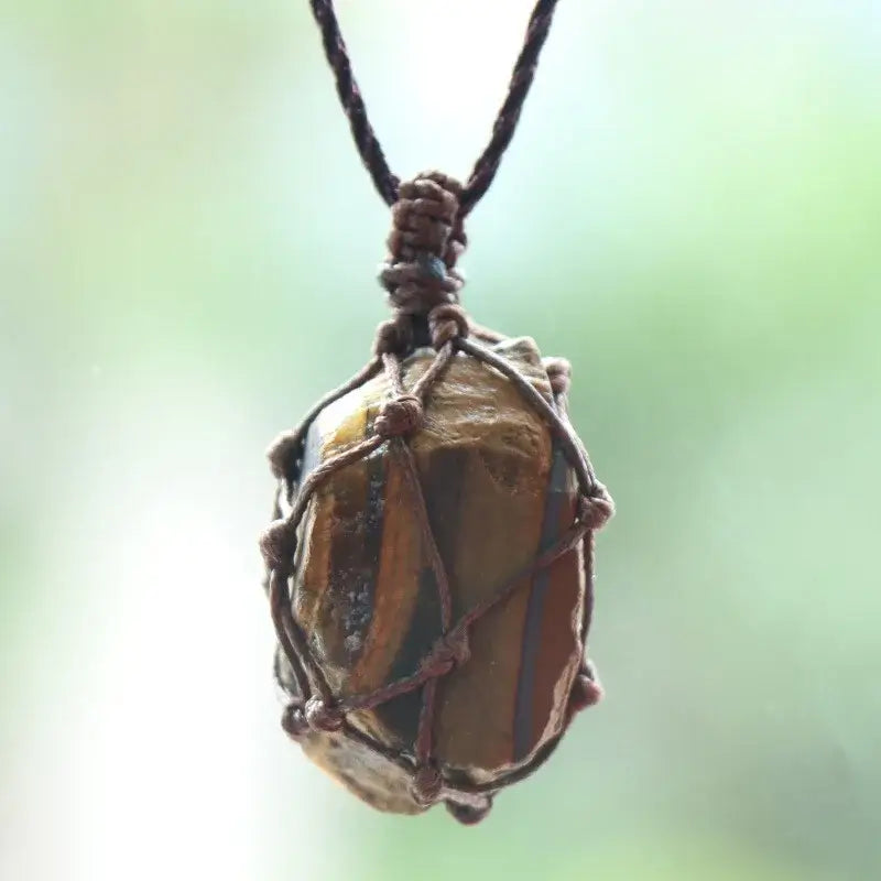 Natural Stone Mesh Pocket Necklace – Crystal Agate Handmade Adjustable Pendant Jewelry