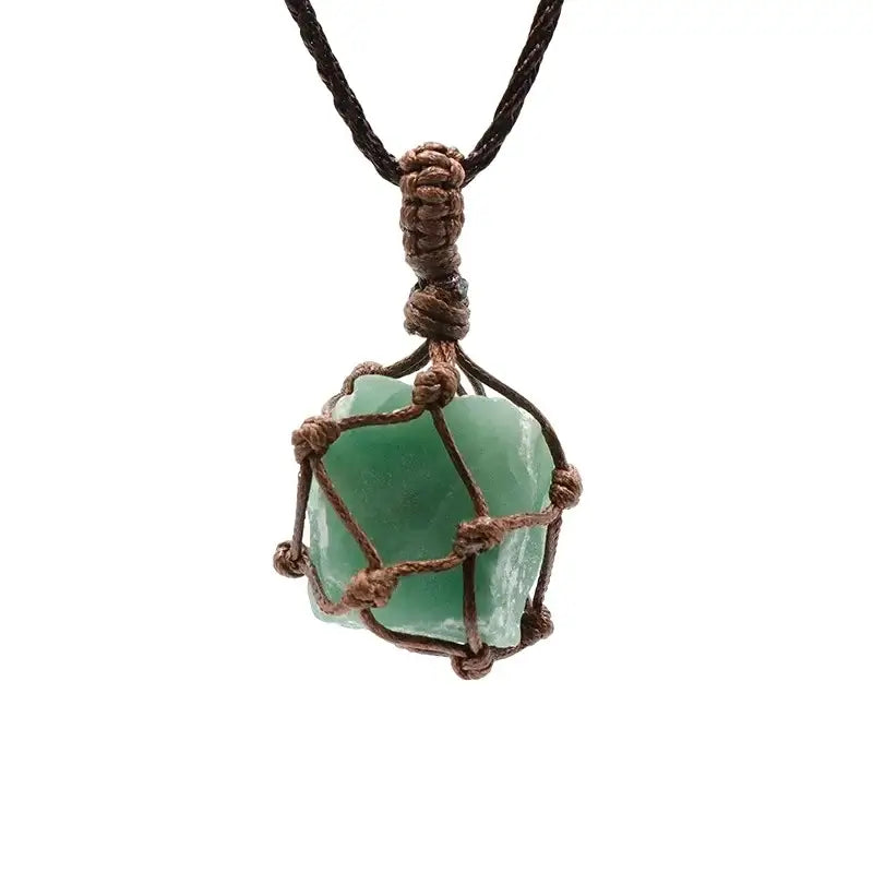 Natural Stone Mesh Pocket Necklace – Crystal Agate Handmade Adjustable Pendant Jewelry