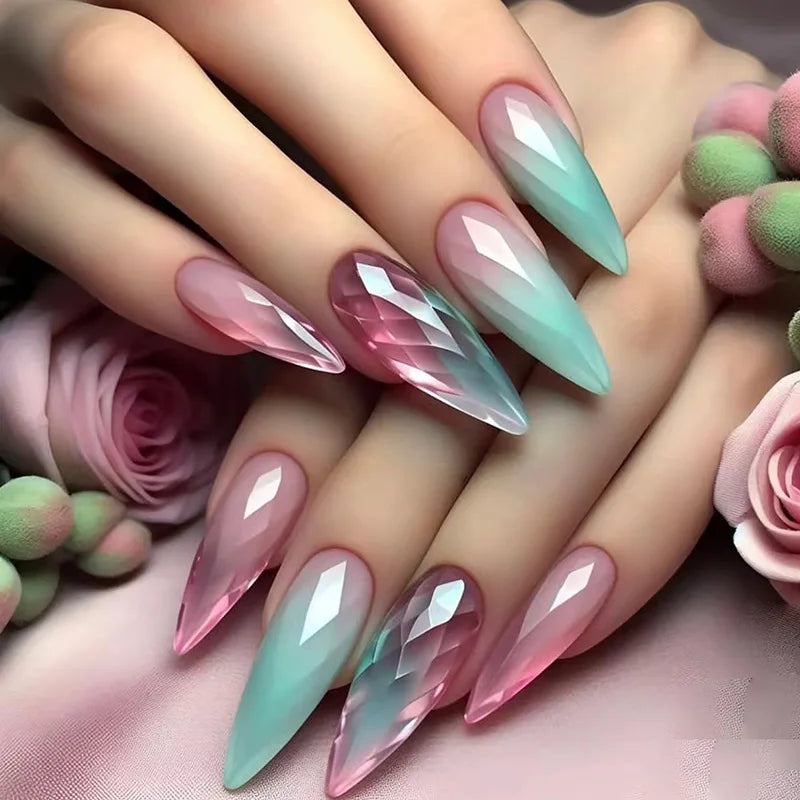 Striped Stiletto Press-On Nails