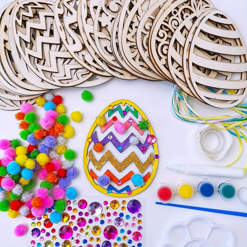 24pcs DIY Wooden Easter Egg Craft Kit