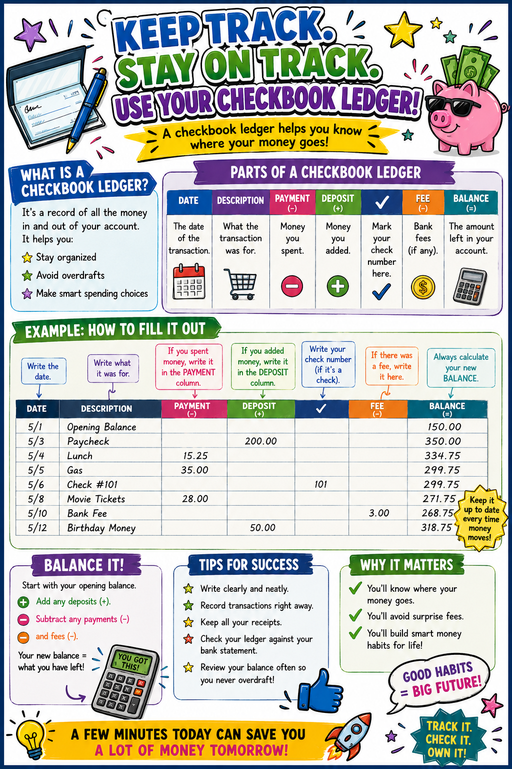 TEACHING TOOL FOR COUNTING MONEY, WRITING A CHECK, AND KEEPING A CHECKBOOK